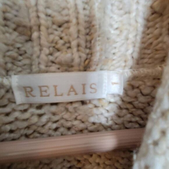 Vintage 90's High Neck Aztec Print Long length Relais Sweater Cream Green Large - Picture 2 of 5